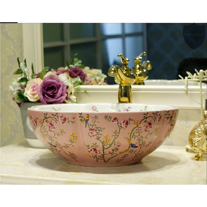 menggutong Pink Ceramic Circular Vessel Bathroom Sink Wayfair